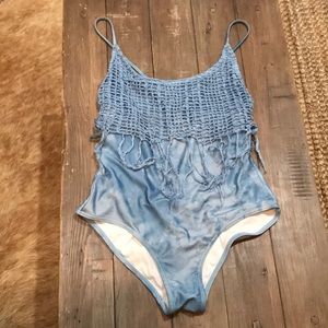 Insight one piece blue monokini with crochet top
